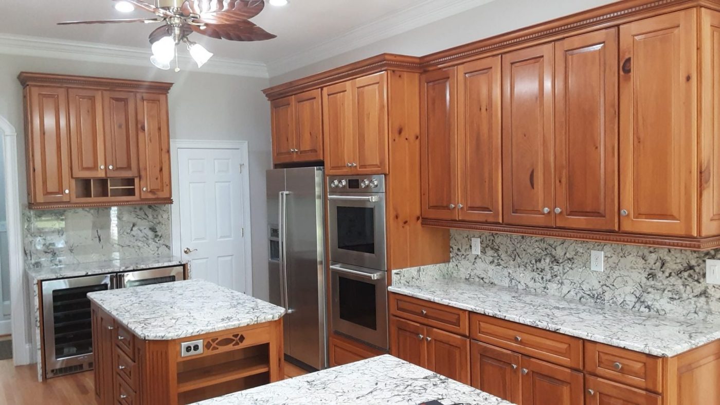 Knotty alder kitchen cabinets refinished and sealed